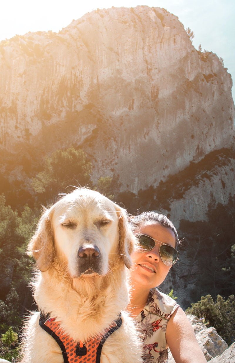 Lac de Peiroou Saint Remy de Provence avec son chien